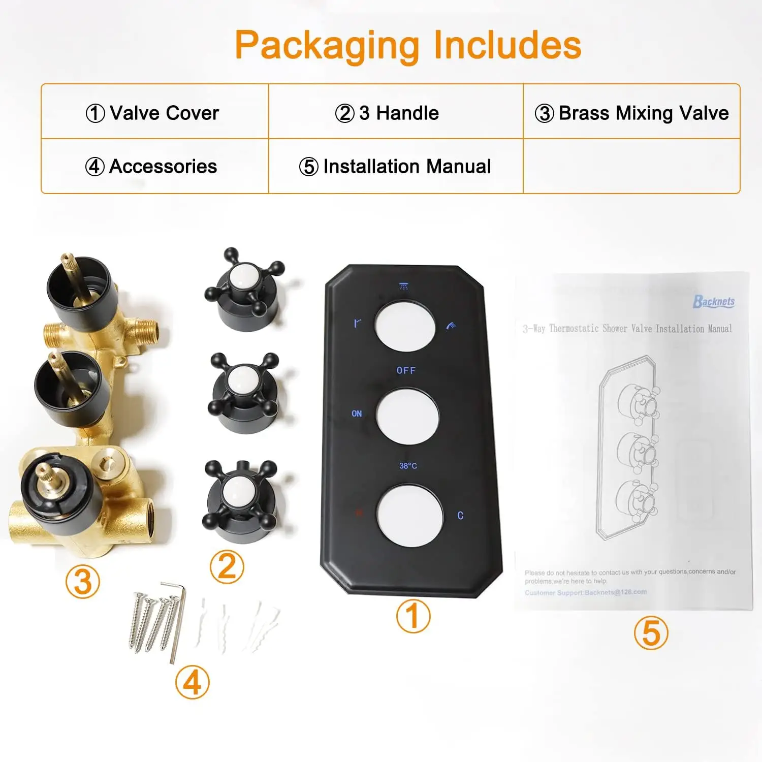3-Way Matte Black Shower Diverter Valve Brass Mixer Valve Kit For Home Hotel Bathroom