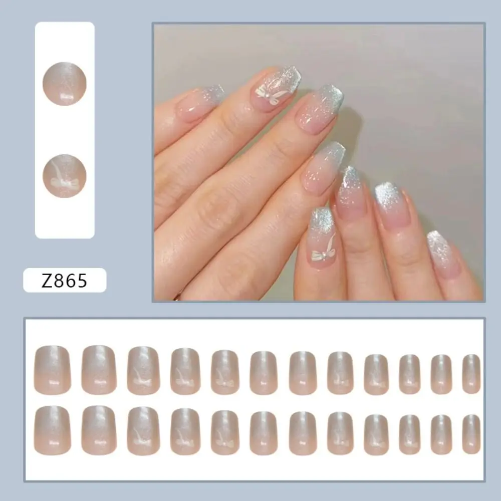 Manicure Long Almond Ballerina and Square False Nails French Flowers Fake Nials Glitter Sun Moon Pink Bow Press on Nails Women