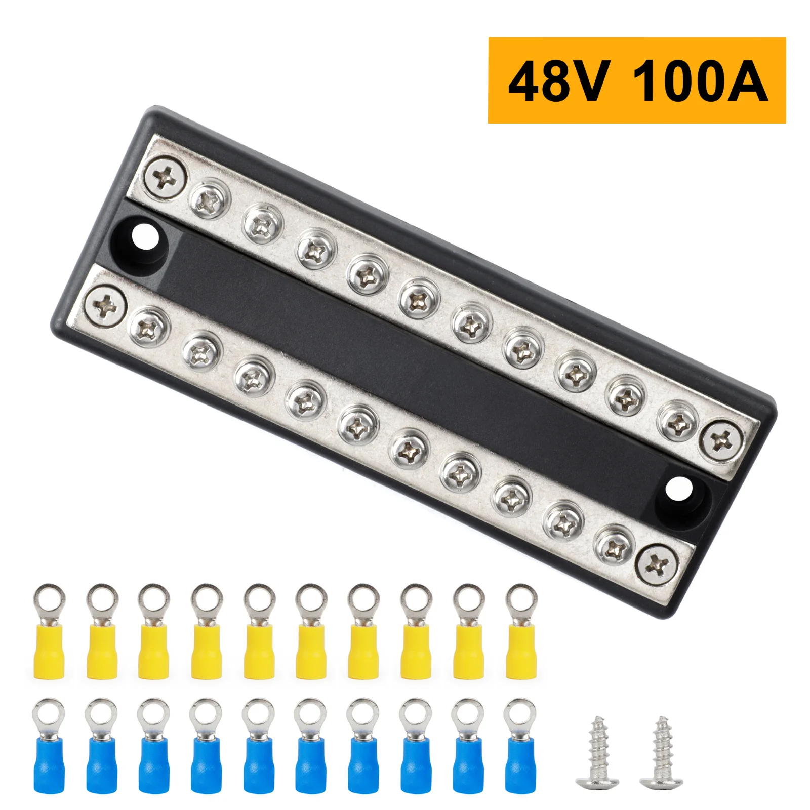 100A Battery Power Distribution Block Bus Bar Positive Negative For RV Boat Truck 48V CD 10 Circuit Busbar Powerterminal Block