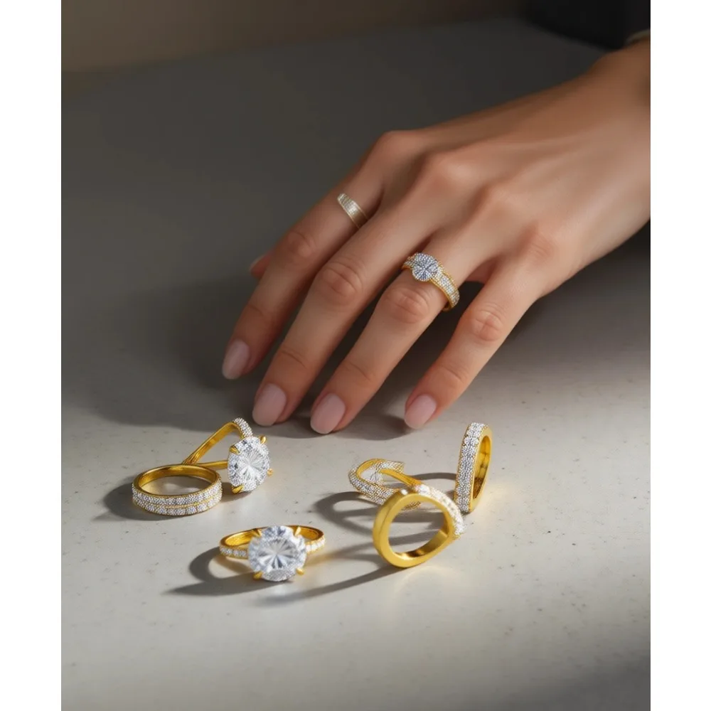 

Комплект из двух колец: обручальное и помолвочное, с кубическим цирконием, позолоченные 18-каратным золотом, из нержавеющей стали, для женщин