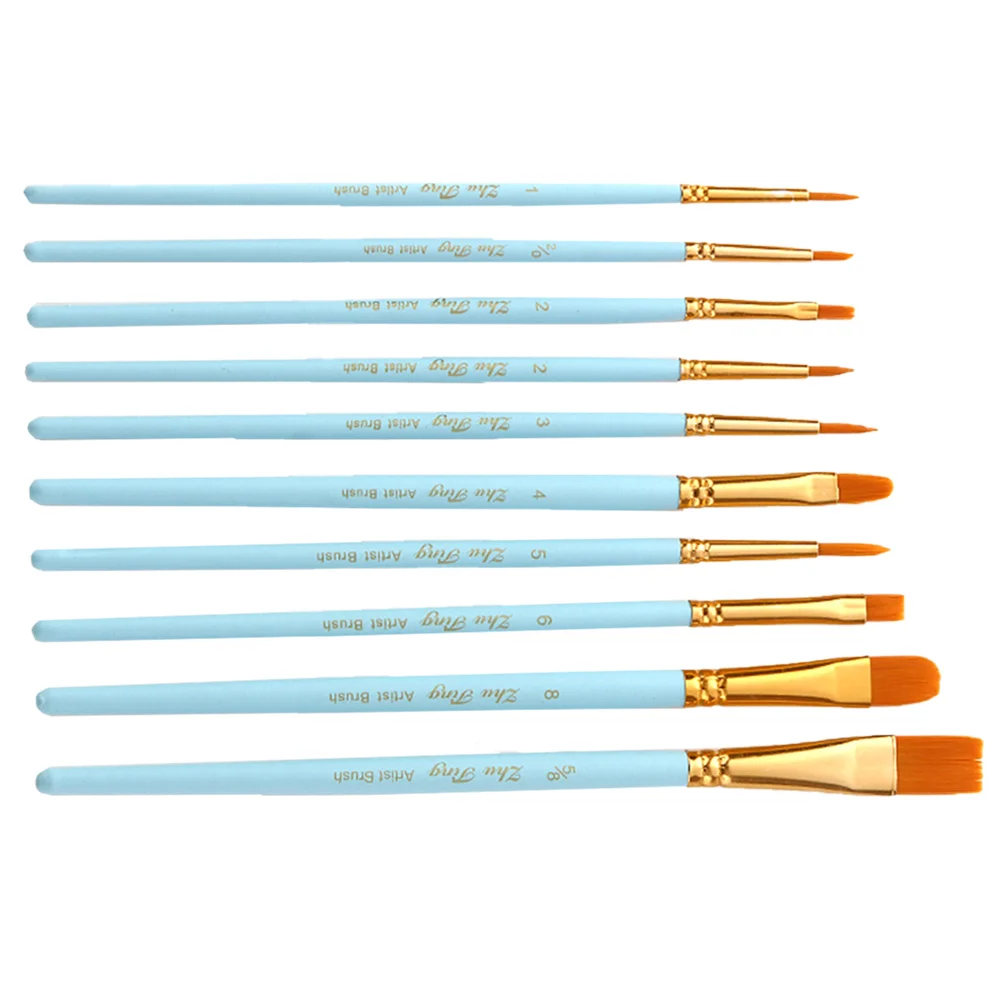 

10 Pcs Paint Brush Set Wood Handle Gouache Watercolor Brushes Nylon Wool Copper Tube Solid Holder Kit Travel Painting Tools