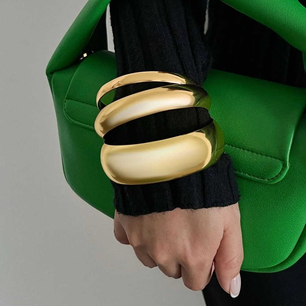 New Gold Silver Color Multilayer Bangles Geometric Punk Metal Bracelets Set Round Smooth Wide Stackable Bangles Jewelry
