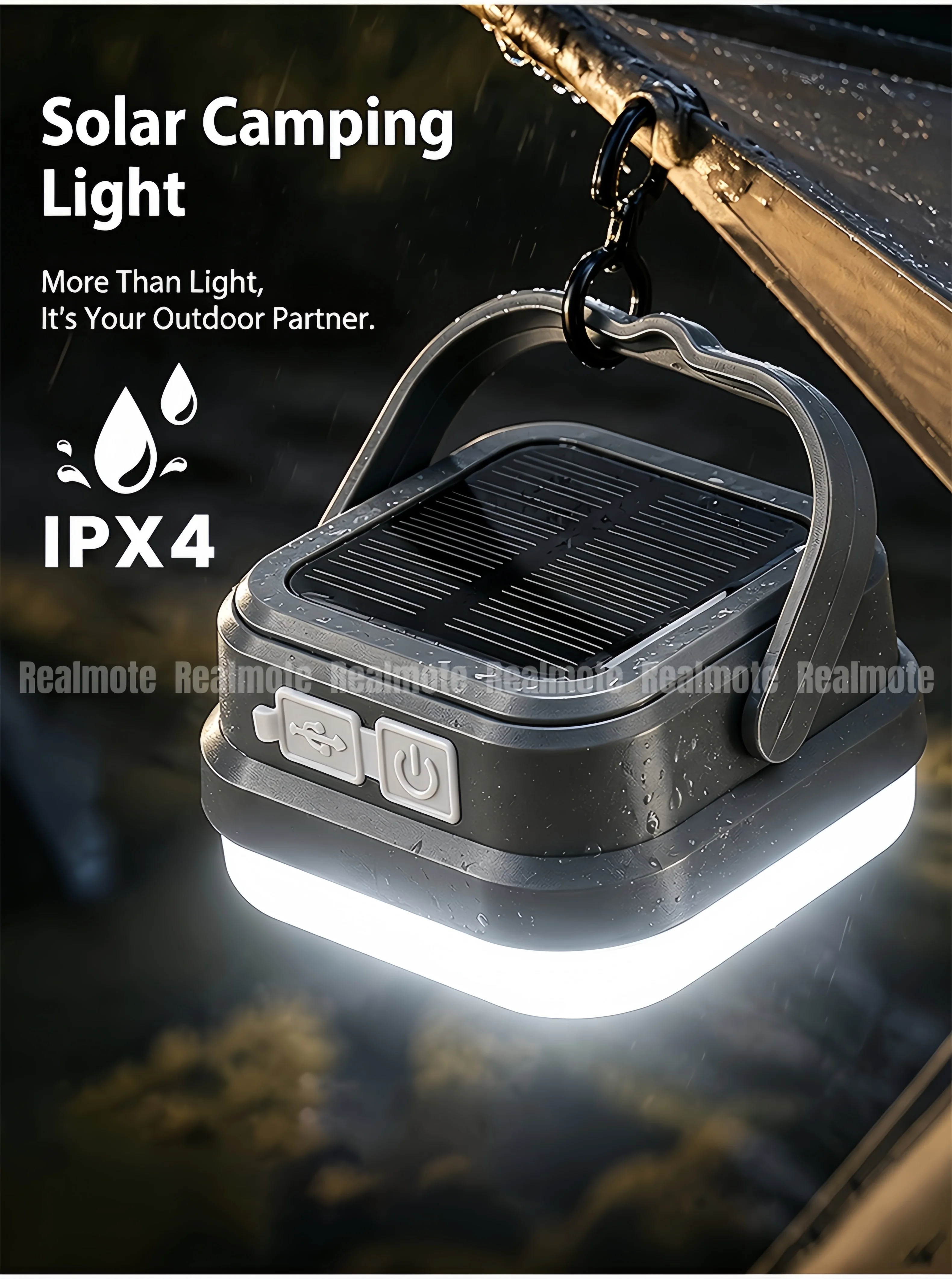 Camping Solar Lantern - Solar LED Camping Lantern Type-C Rechargeable