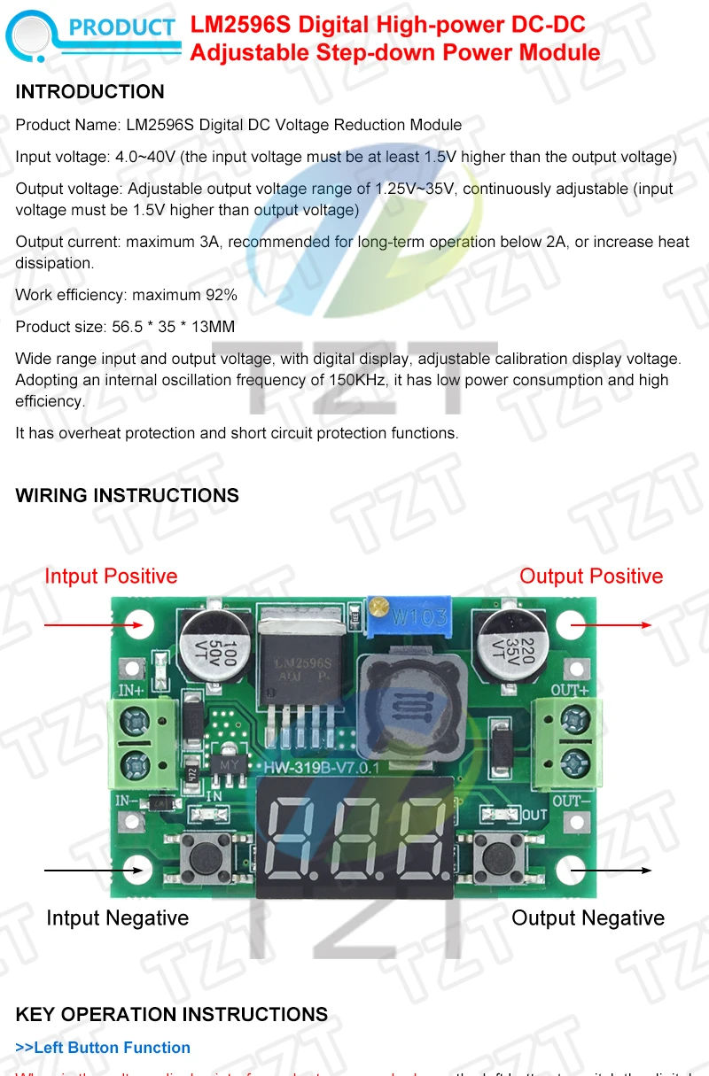 TZT LM2596s DC-DC Step-down-Stromversorgungsmodul 3A Einstellbares Step-down-Modul LM2596 Spannungsregler 24V 12V 5V 3V MINI560 – Detail 12