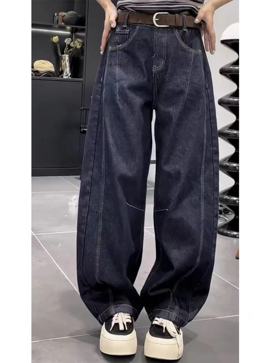 بنطلون جينز نسائي واسع الساق بخصر مرتفع مقاس كبير، تصميم مستقيم فضفاض للتنحيف، بنطلون دنيم كاجوال جديد لفصلي الخريف والربيع #1