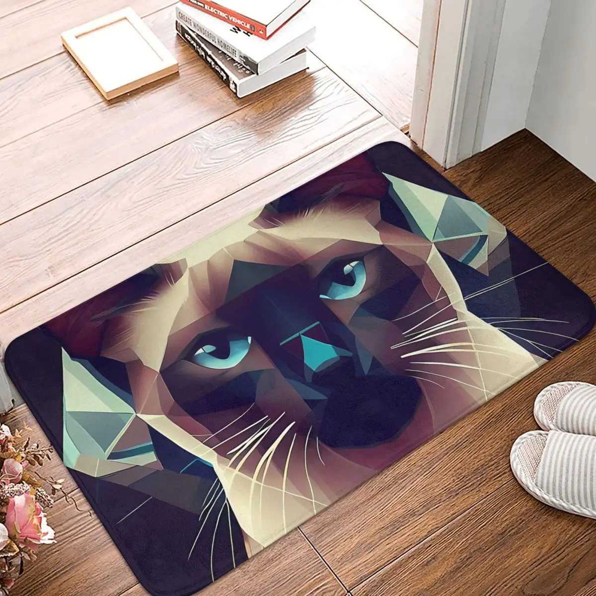 Siamese Cat Non-slip Doormat Kitchen Mat Symmetrical Stare Hallway Carpet Entrance Door Rug Bedroom Decorative