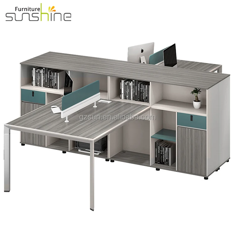 Modern Office Staff Desk Modular Computer Workbench Furniture Table With Bookshelf Commercial Executive Screen Card Workstation