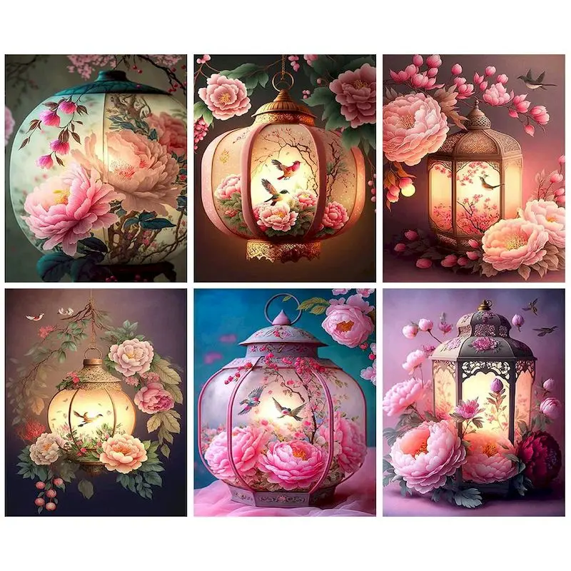 

CHENISTORY Paint By Number Lantern For Adults Diy 40x50cm Frame Picture By Numbers Peony Flower On Canvas Home Decoration