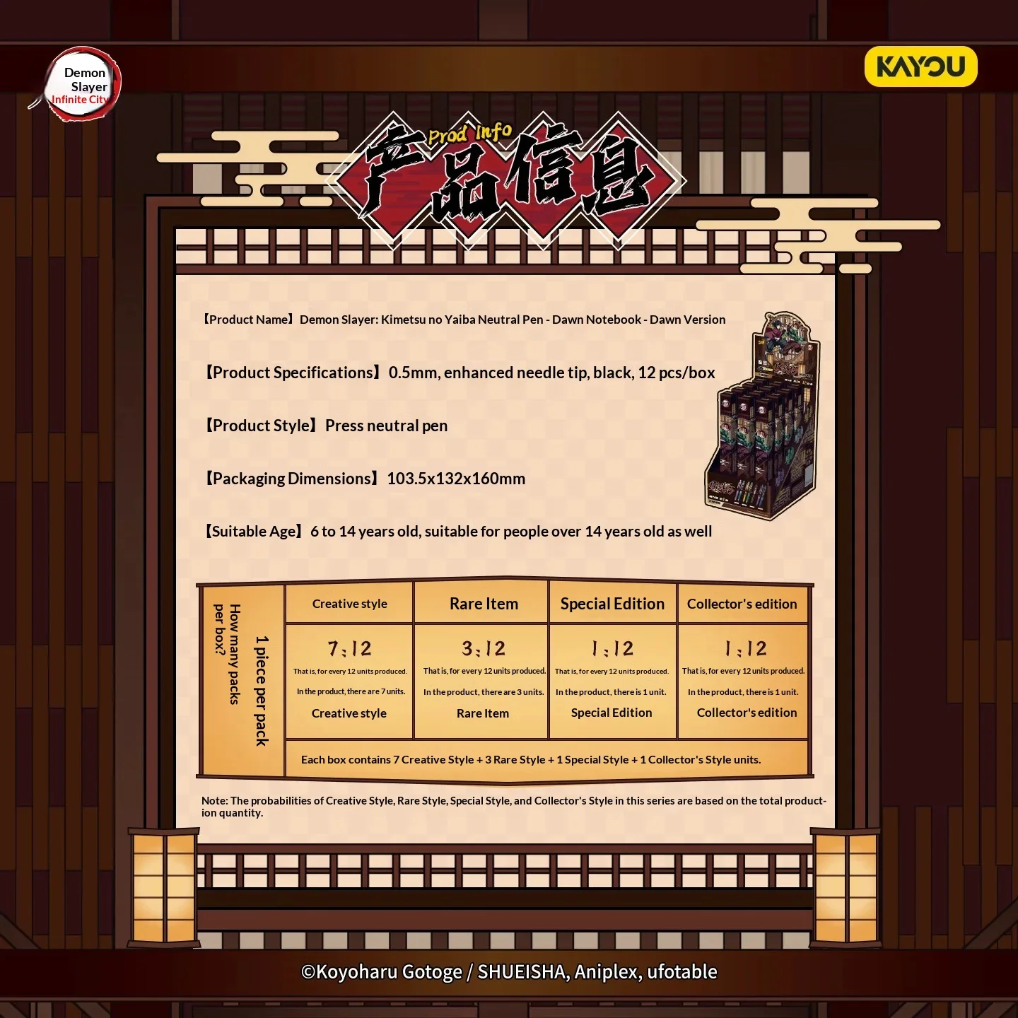 

Kayou Demon Slayer Infinity Castle Blind Box 0 5mm Retractable Gel Pen Smooth Writing Anime Stationery Gift for Students