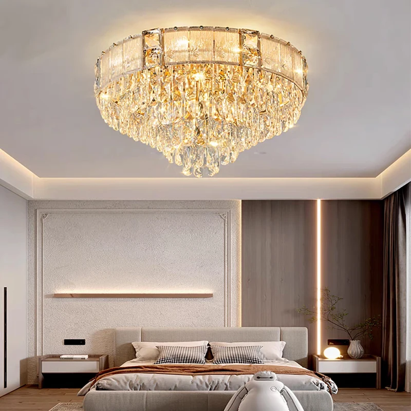 LED Golden Silver Ceiling Chandeliers for Living Room 2024 High-end Crystal Hanging Lamps for Ceiling Luxury Home Decor Lighting