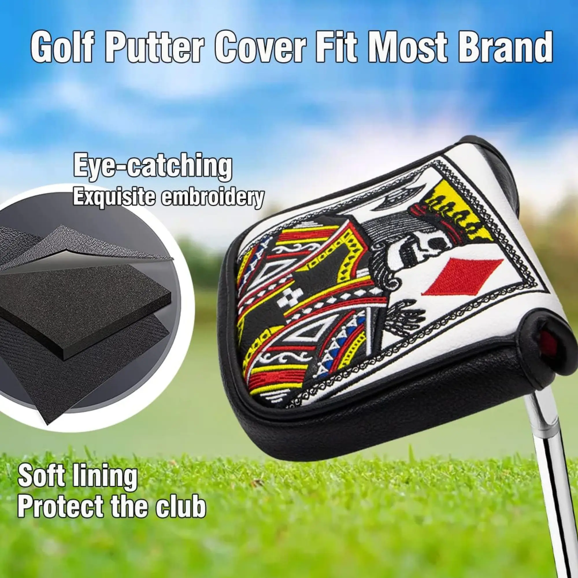 مضرب مطرقة مطرزة ملك القلوب مع إغلاق مغناطيسي لمعظم العلامات التجارية، إكسسوارات الجولف للرجال هدية عيد الميلاد للاعبي الغولف