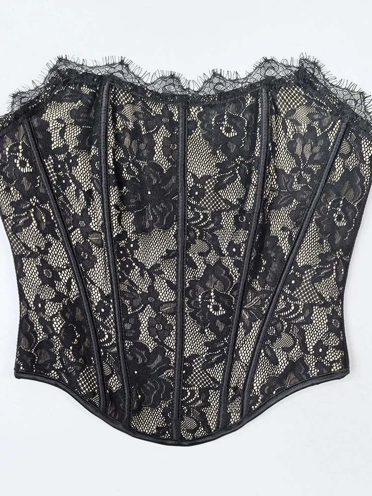 Korean Style Lace Trim Shoulder Bridesmaid Vest Top Slim Fit Waist Fishbone Wrap Chest Sexy Backless Strapless Short Length