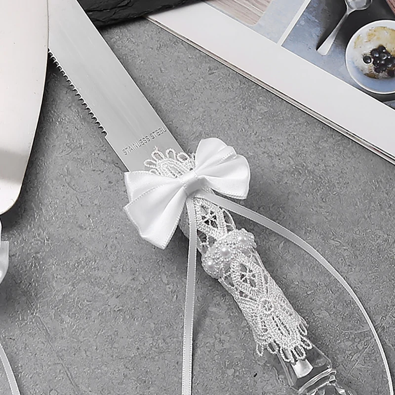 서양식 웨딩 하이 스템 글라스 보우 장식 와인 컵 나이프 및 스패츌라 4종 선물 세트