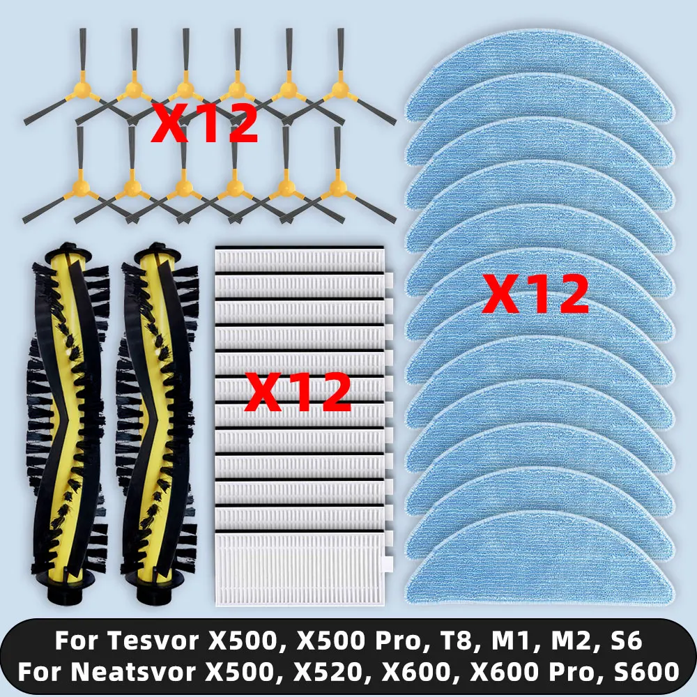 Compatible For ( Neatsvor X500 X520 X600 X600 Pro S600 / Tesvor X500 X500 Pro T8 M1 M2 S6 ) Parts Filter Main Side Brush Mop