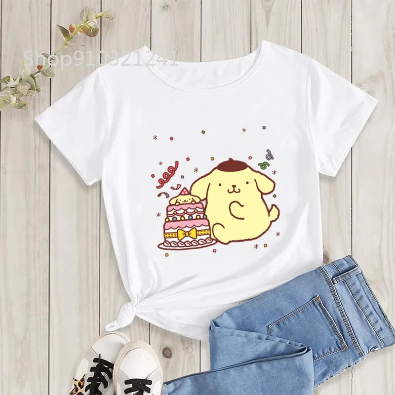 Maglietta con pompon maglietta da donna Kawaii Donut give up Fashion Graphic Tee Print maglietta femminile Anime vestiti carini T-Shirt da ragazza