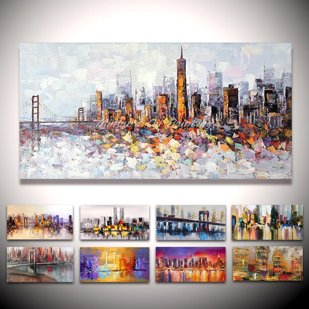 

Mintura Handmade Knife City Landscape Oil Painting on Canvas,Building Posters,Wall Art Picture,Room Decor,Modern Home Decoration