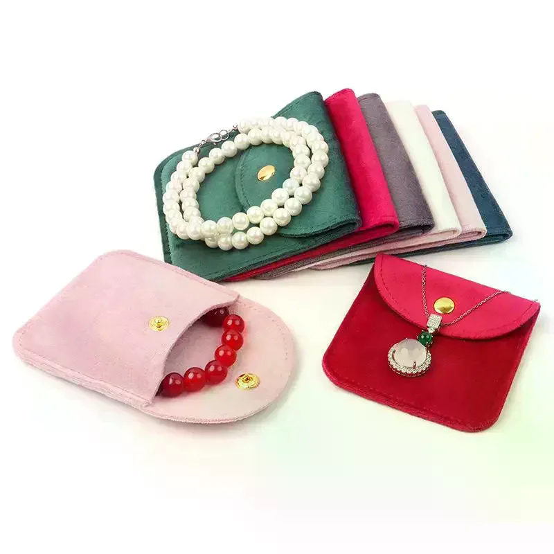 Jewellery Pouch Snap Button Soft Velvet Bag Envelope Jewelry Packaging Bag Wedding Gift Necklace Earrings Rings Storage Bag