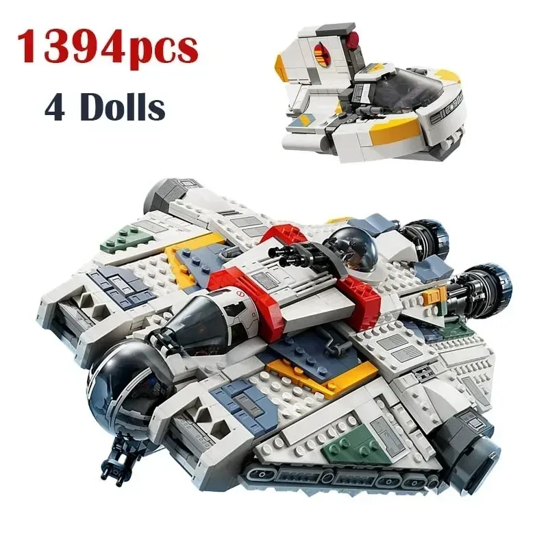 Miniso Disney IN STOCK Spaceship 1394pcs Ghost Phantom II Building Blocks Assembling Fit 75357 Bricks Model Toys for Children