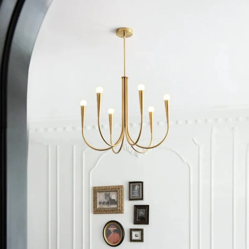 Modern and Simple Curved Multi-head Lamp Nordic Style Restaurant Branch Chandelier Retro Living Room