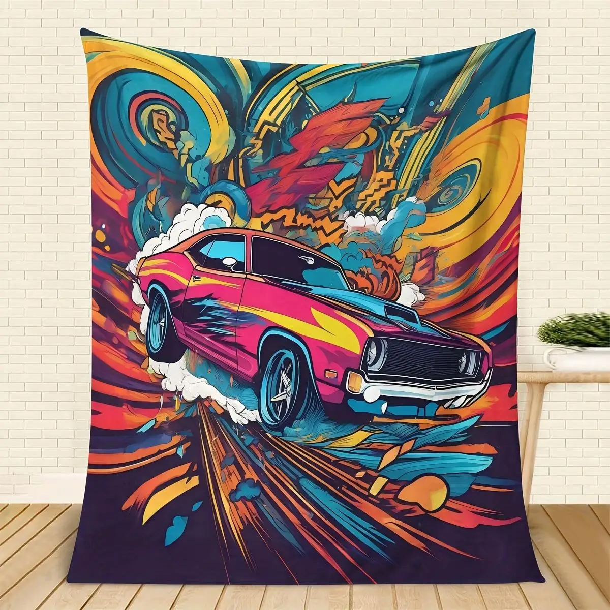Retro car design patterns Flannel printed blanket suitable for all seasons suitable for living room office sofa and travel