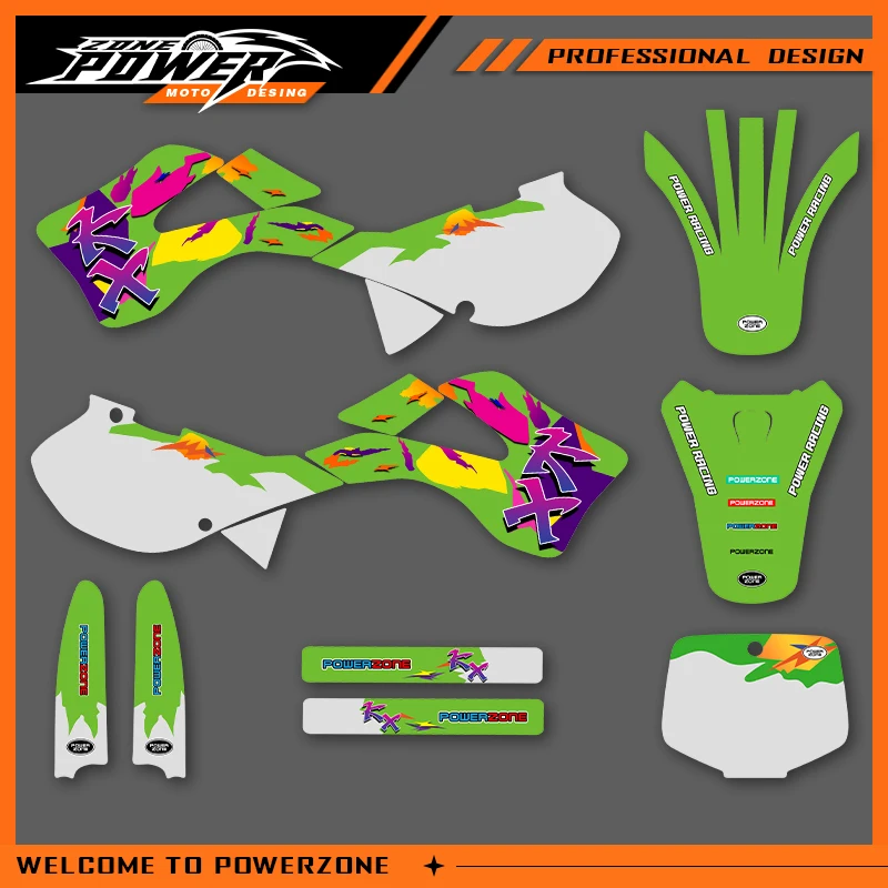 

Графические наклейки Powerzone, наклейки для мотоцикла KAWASAKI 1999 2000 2001 2002 KX 125 200 250 cc, фон на заказ 03