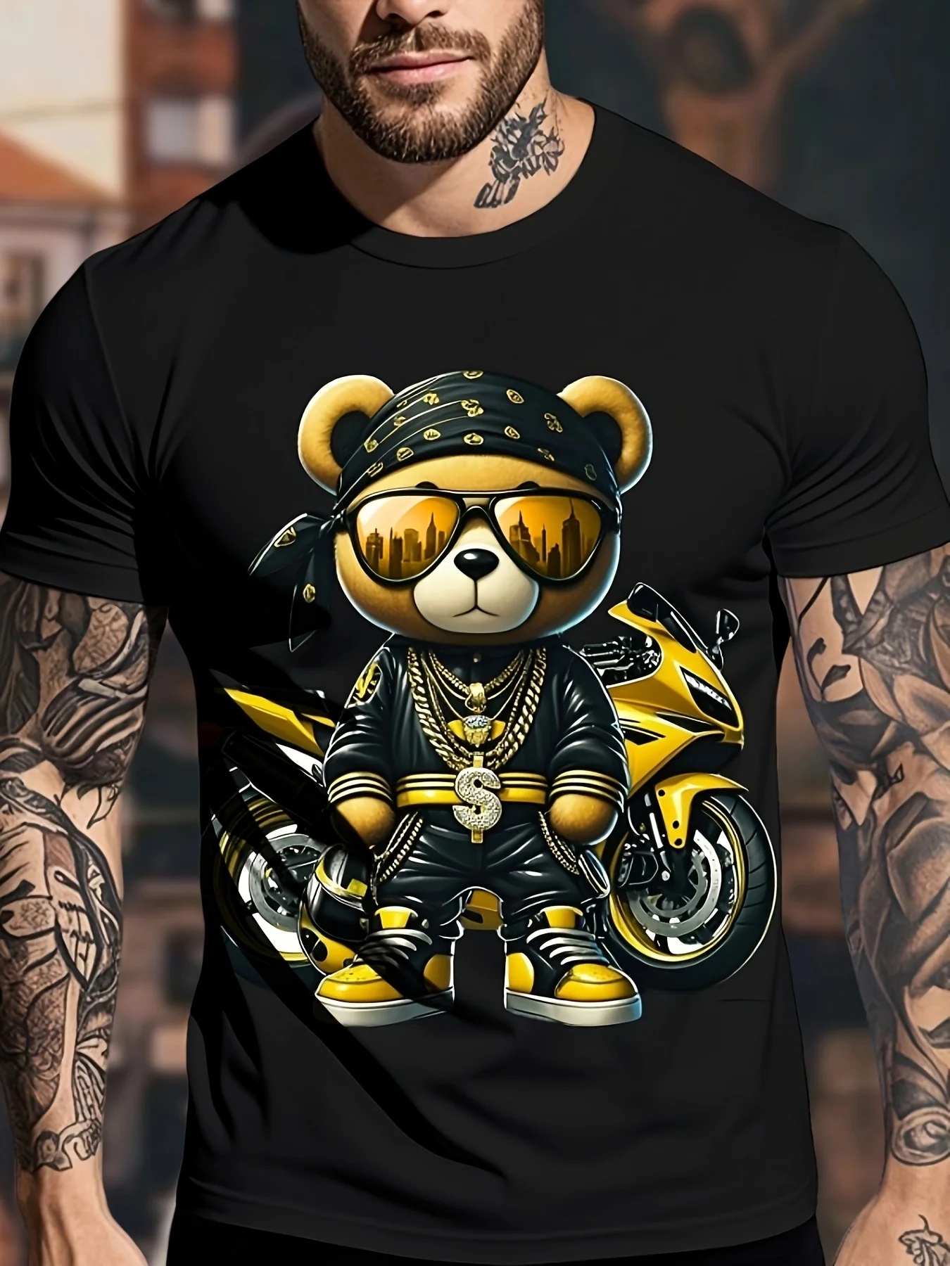 

Летняя тонкая модная футболка для мужчин и мальчиков, размер 100-6XL с изображением медведя на мотоцикле, футболка с короткими рукавами и 3D-печатью на 2025-2026 гг.