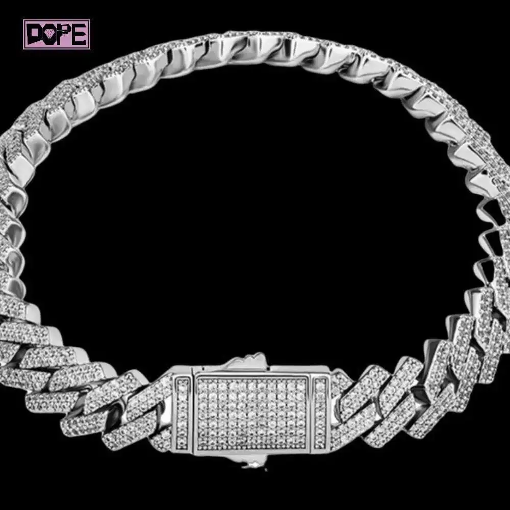 

10mm Custom Iced Out Moissanite Bracelet Men 925 Sterling Silver Hiphop Moissanite Cuban Bracelet