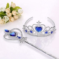 Disney Frozen Elsa Crown & Magic Wand Set Snow Queen Hair Clip Tiara Accessories Girls Costume Cosplay Kids Gift Toys