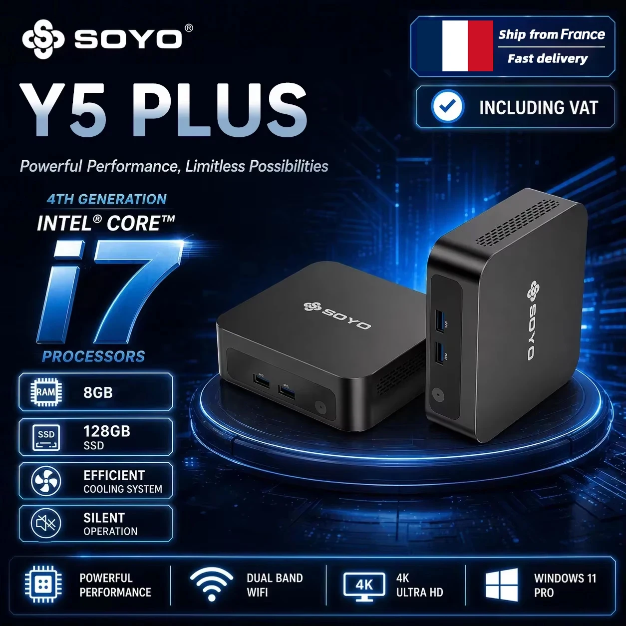 SOYO Y5 Plus Mini-Computer, Intel 4. Generation I7 Prozessor, 8GB DDR3 / 128GB SSD, Win11 Pro, 2,4G/5G Dual-WLAN, BT, 4K HD Display-Unterstützung