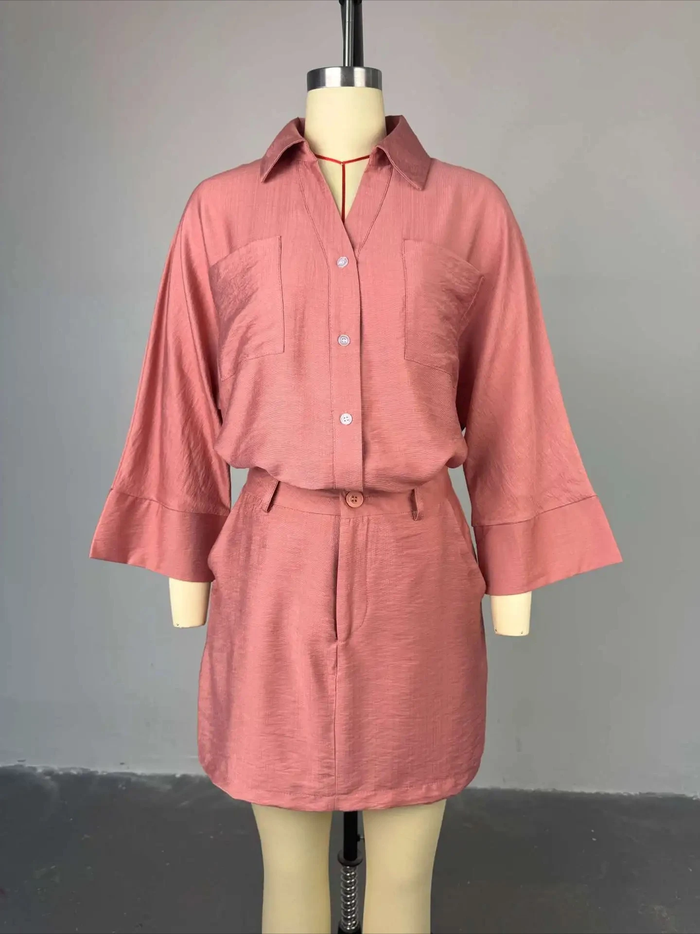 Fashion women's clothing 2025 summer new sweet and fresh collar bat sleeve shirt high waist half body pants skirt two-piece set
