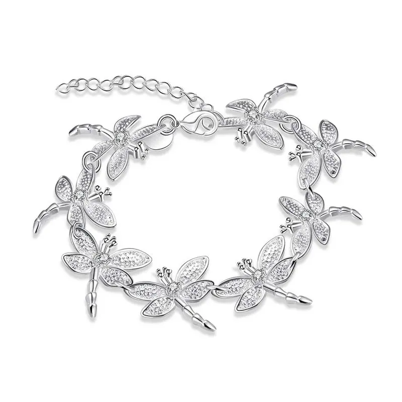 

New Charm 925 Sterling Silver 8 Inches Cute Dragonfly Bracelet For Women Fashion Party Gift Accessories Jewelry