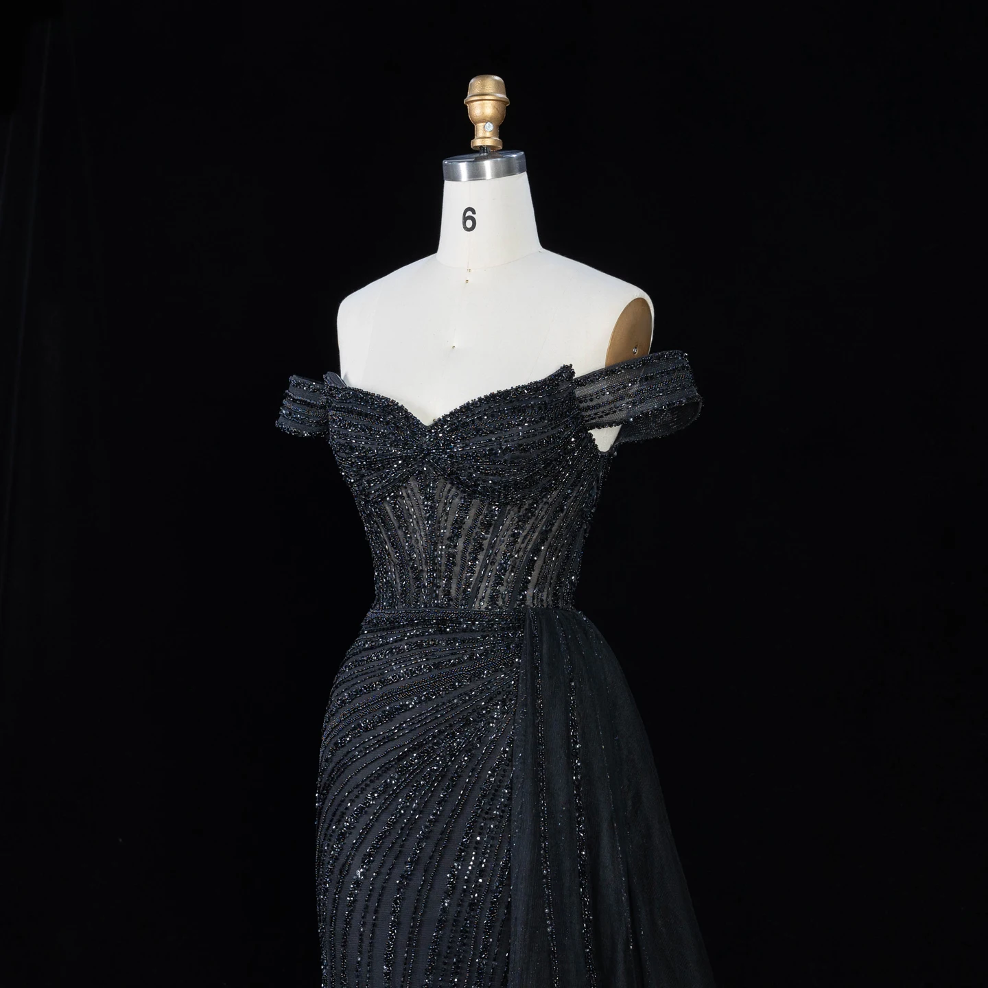 Sharon Said Luxuriöses Rosa Abendkleid, Schulterfrei, Herzausschnitt, Kristallperlen, Meerjungfrauen-Schnitt, Seitlicher Tüll, Formelle Partykleider SS005 Maßanfertigung – Detail 18
