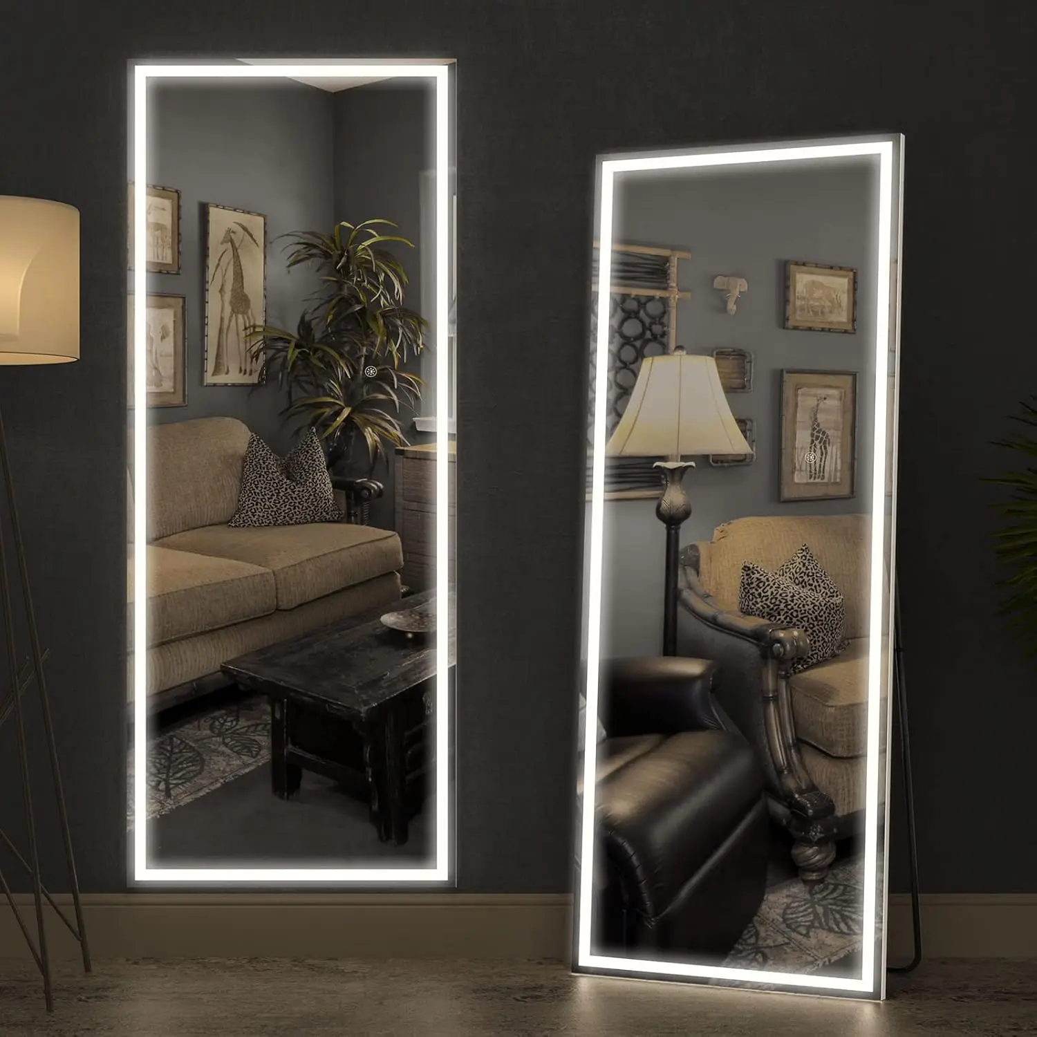 

CASSILANDO 63 x 20 Inch Full Length Mirror with LED Lights, Free Standing Floor Mirror, Wall Mounted Mirror, Color Dimmable