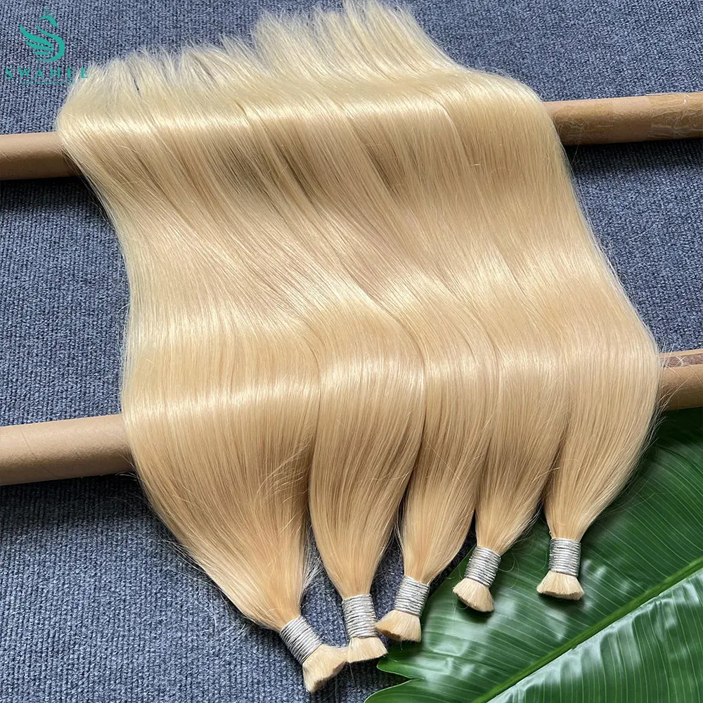 

100% Real Human Hair Extensions 613 NO Weft Honey Blond Hair Bulks Vietnamese Virgin Hair Straight Weaving Hair for Braiding