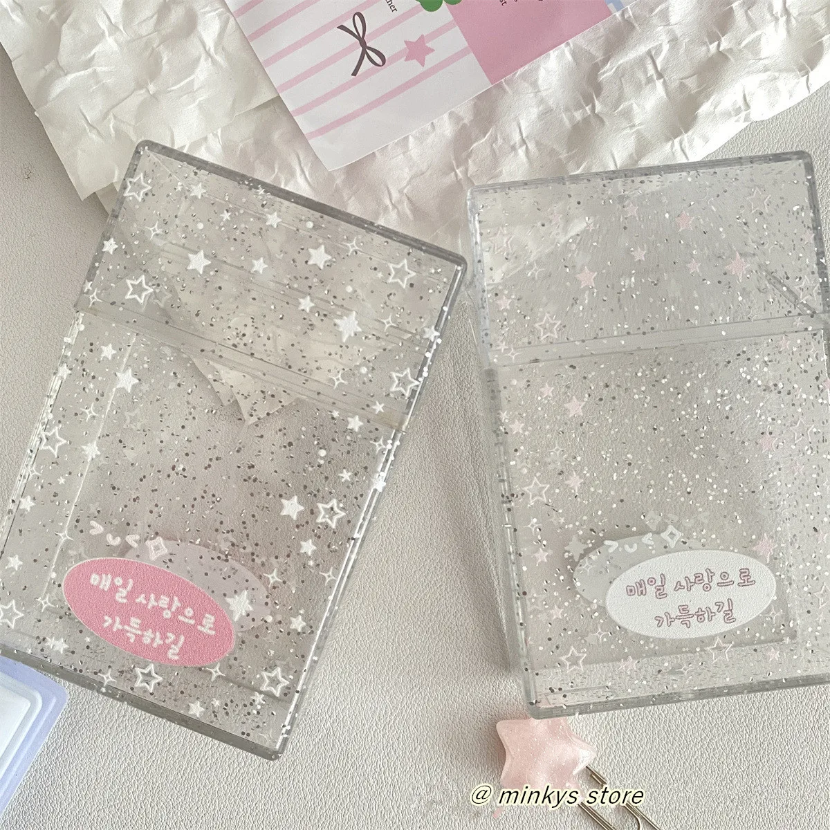 MINKYS Bling Bling Star Kpop Photocards Storage Box School Office Stationery