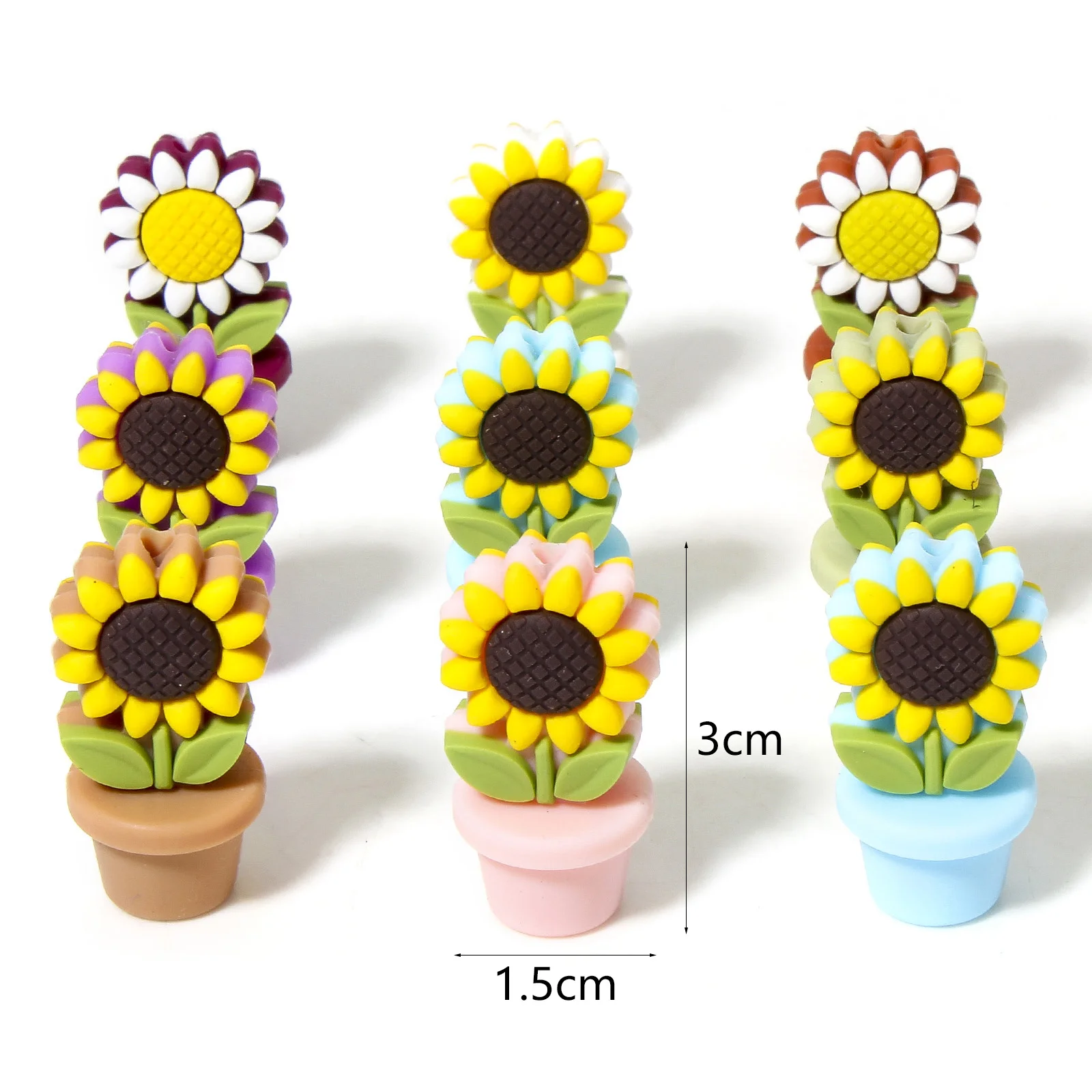 2 PCs 3D Sunflower Beads Silicone Flora Collection Spacer Beads For DIY Charm Jewelry Making Multicolor 3cm x 1.5cm,Hole:  2.4mm