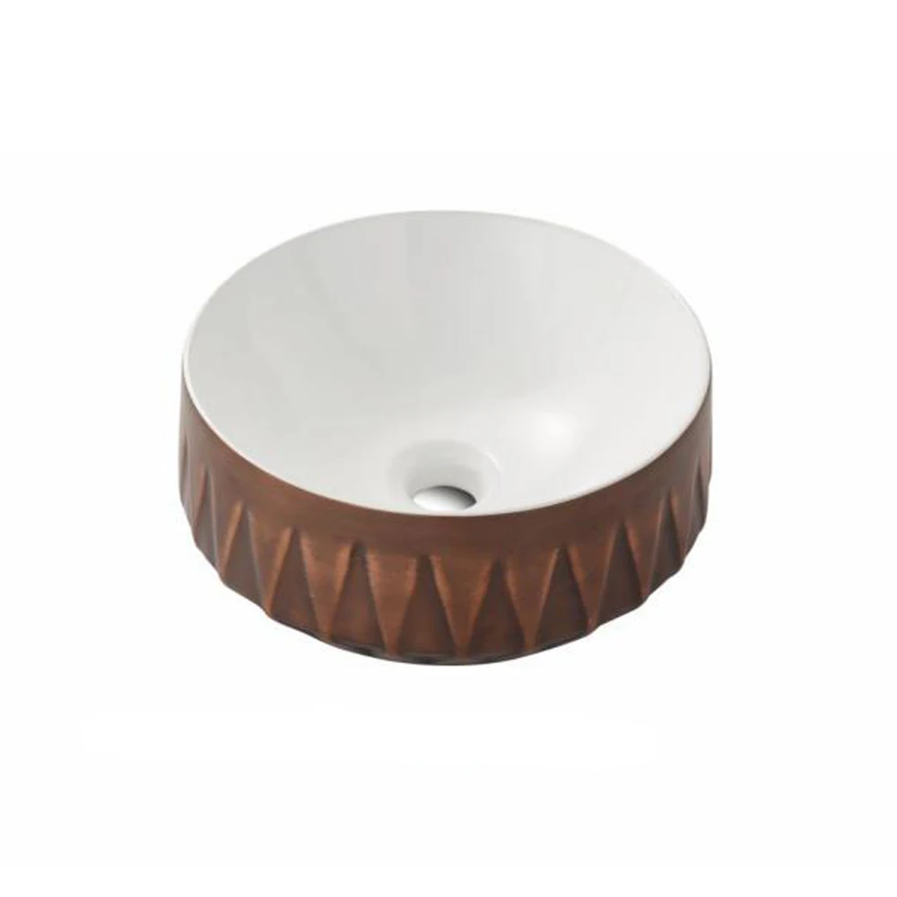 Luxury Ceramic Round Bathroom Sink Gold Art Basin Porcelain Countertop Sink Lavabo Dining Room Wash Hand Basin For Hotel Project