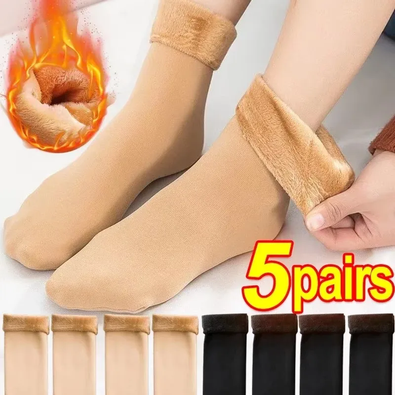 1/2/3/4/5 Paar Damen-Winter-Thermosocken, verdickt, warm, Kaschmirwolle, Nylon, Schneefleece, Stiefel-Innenfutter, Heim-Bodensocken für Komfort