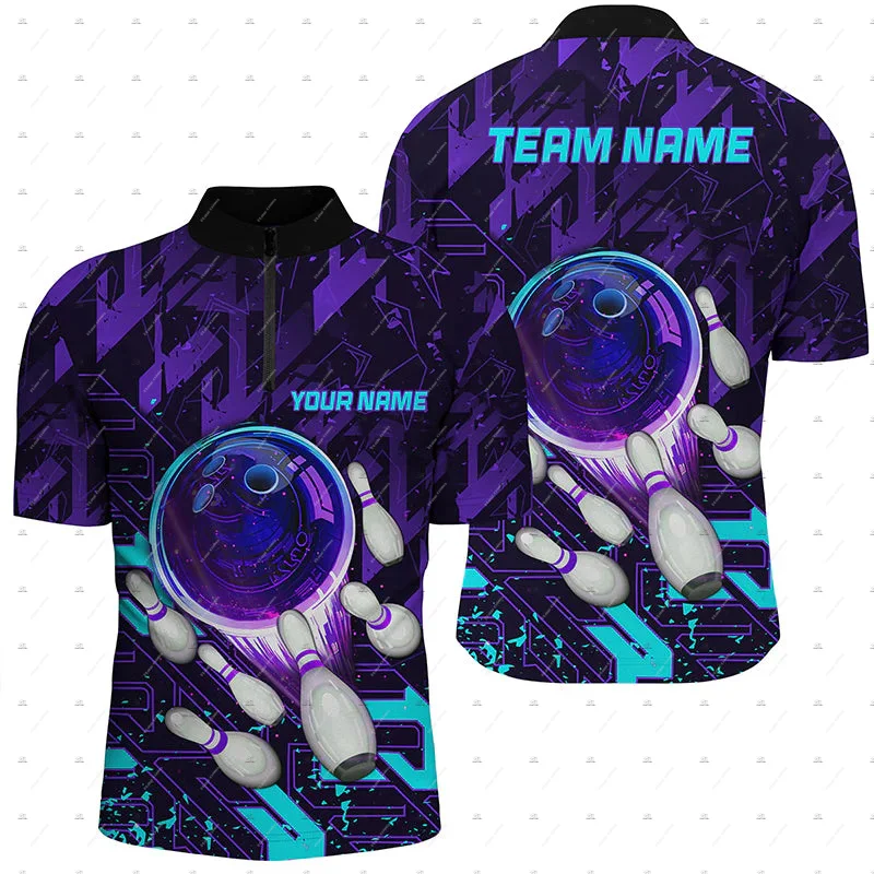 Custom Name Bowling Skull Colorful Flame Graffiti Vintage Retro 3DPrint Harajuku Summer Short Sleeve Zipper Polo Jersey Shirts P
