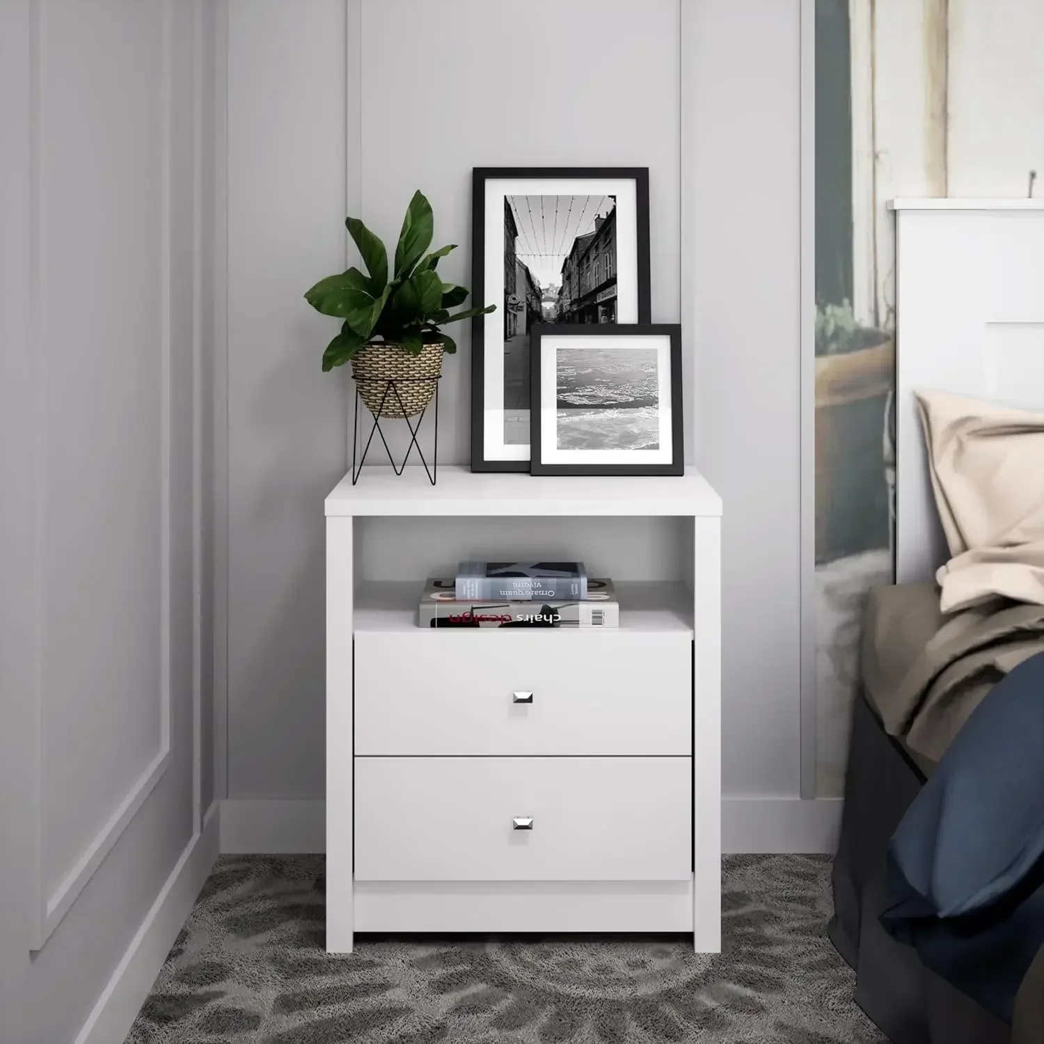 Calla Contemporary Tall Nightstand Side Table with 2 Drawers, Functional 2-Drawer Bedside Table 15.25