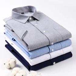 Oxford Men's Business Shirt Short-sleeved Pocket Large Size Suit Shirtclassic Classic White Blue Gray Navy Tees M-5XL