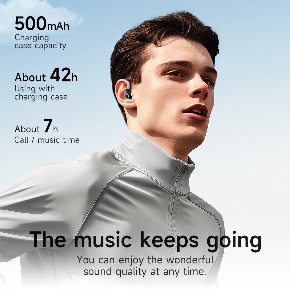HOCO EQ8 Bluetooth 5.3 Wireless Earbuds LED Display Charging Box Sports HiFi Music Over-Ear Hooks Earphones with Touch Control