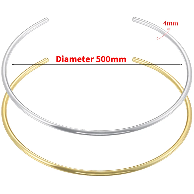 Stainless Steel Open Cuff Choker 4mm Round Wire Adjustable Metal Neck Collar DIY Blank Necklace Jewelry Making Supplies：VL907
