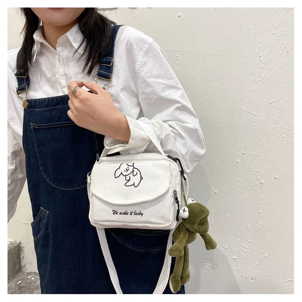 Fashion Canvas Shoulder Bag Cute Cartoon Dog Printed Small Square One-shoulder Mobile Phone Package Harajuku Style Tote Bag
