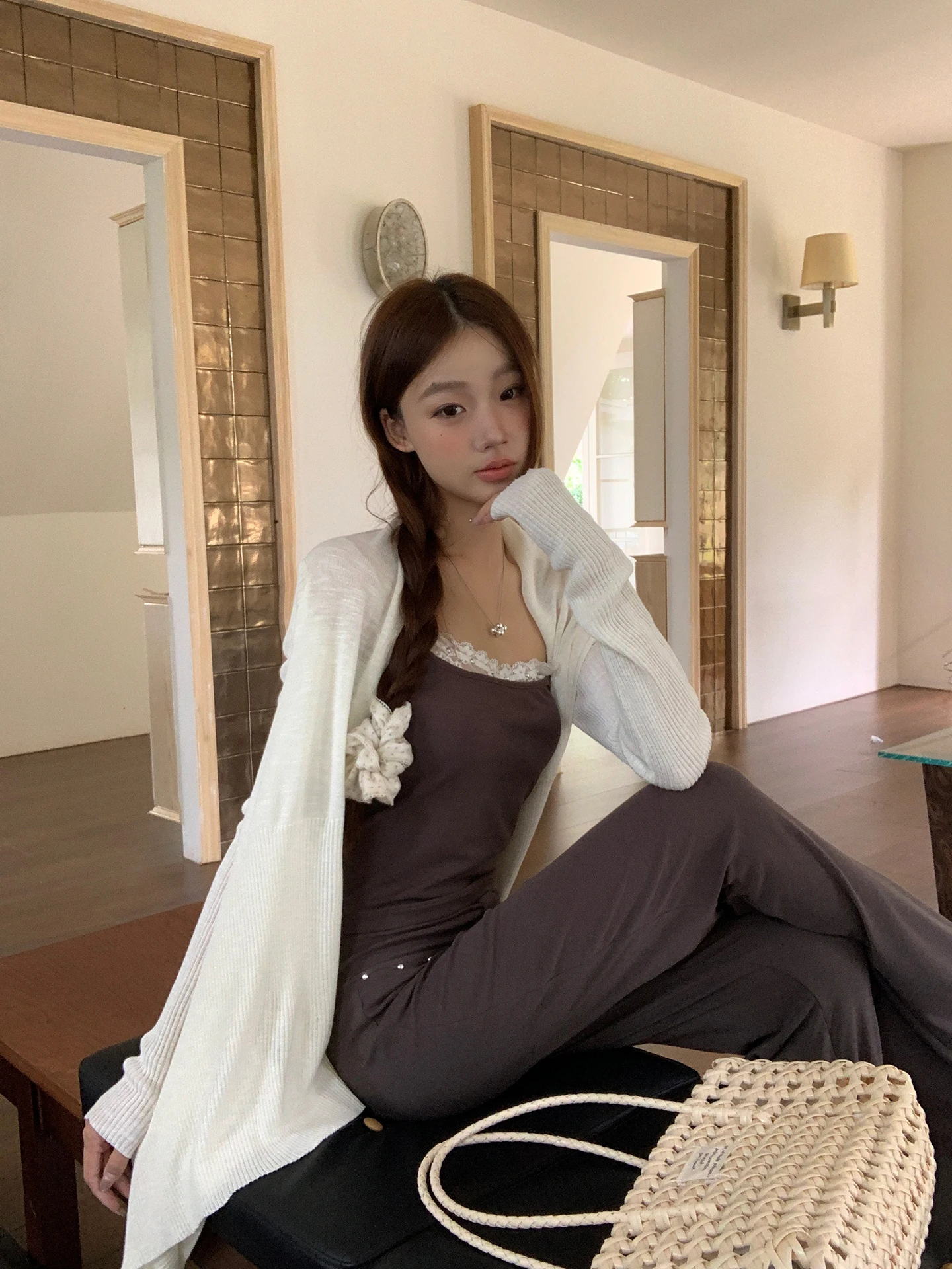 

Красный кардиган Celebri Pavilion, лето 2026, новая женская модель, вязаный, с длинным рукавом, верхняя одежда, топ для кондиционированных помещений, защита от солнца