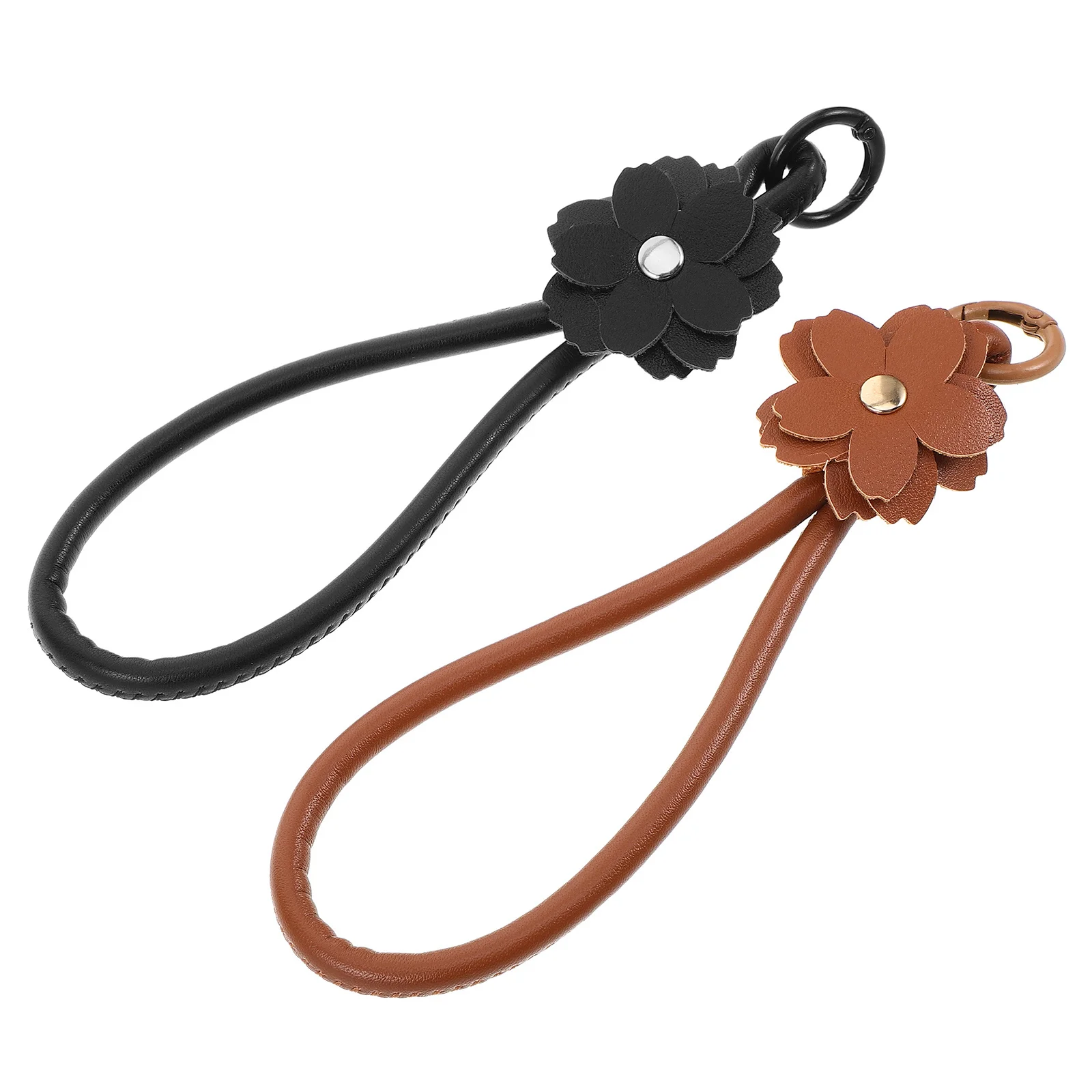 2Pcs Fashion PU Flower Keychain Candy Color Wristlet Lanyard Rope Fake Keyring Charm for Bags Phone Purse Chain