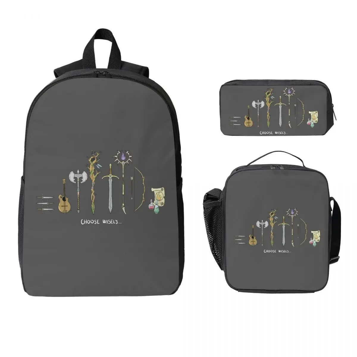 Chose Wisely, DnD Classes Option Backpack Boys Girls BookBag School Bag Shoulder Bags 3ps Insulated Lunch Bag Pencil Case