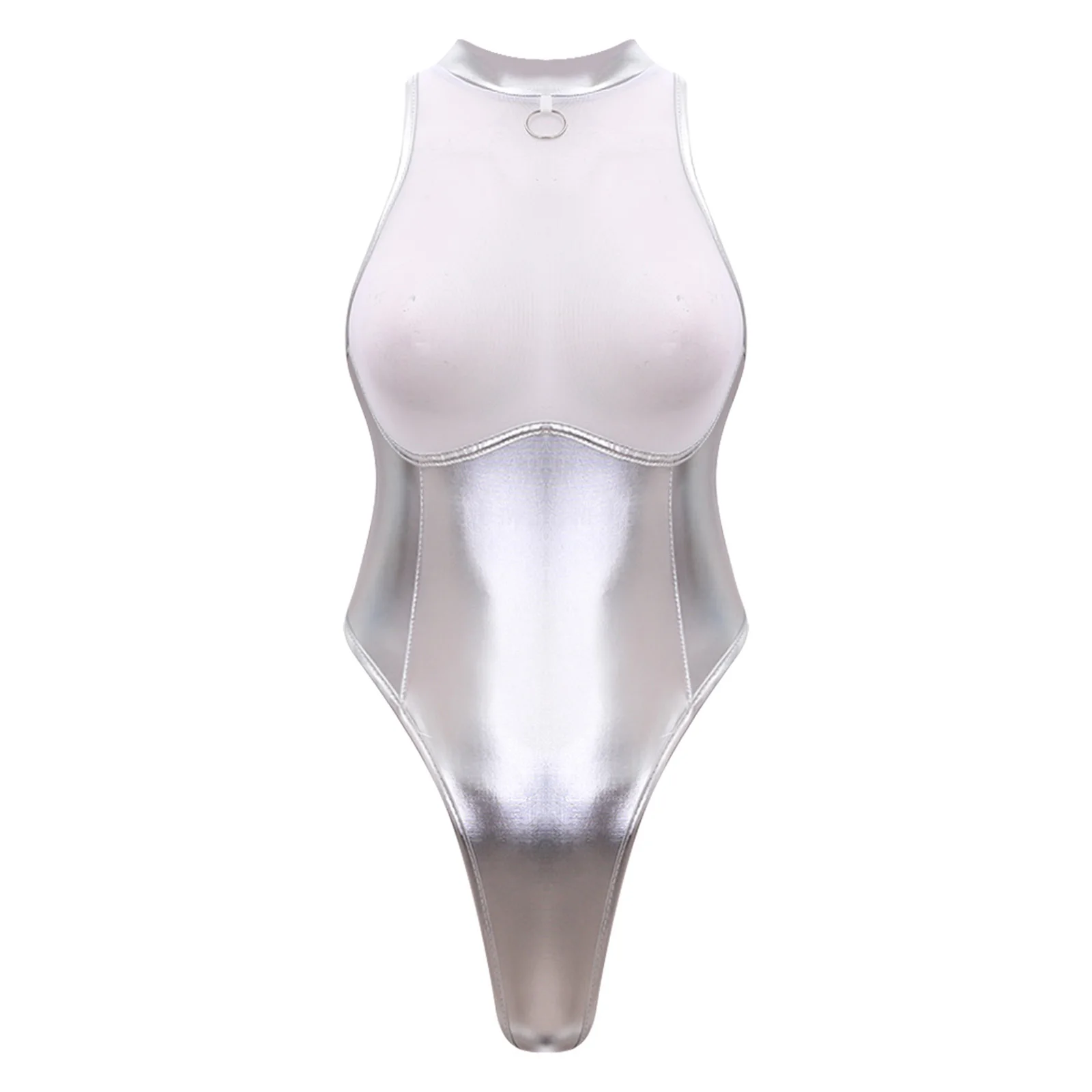 Women One Piece Swimsuit Cutout Halter See Through Leotard Bodysuit Bathing Suit Fancy Clubwear for Rave Party Nightwear