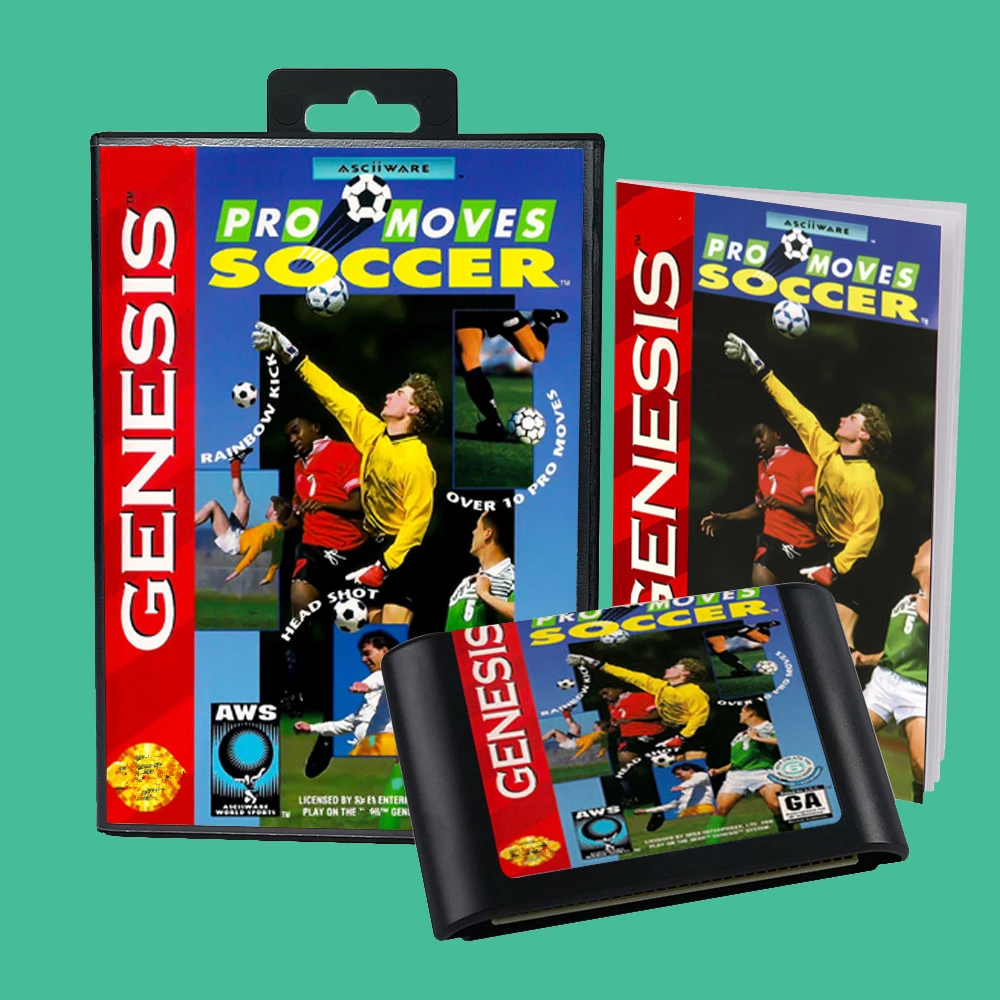 Pro Moves Soccer USA-game voor SEGA Mega Drive Genesis 16-bits consoles Game Cartridge Box-handleiding