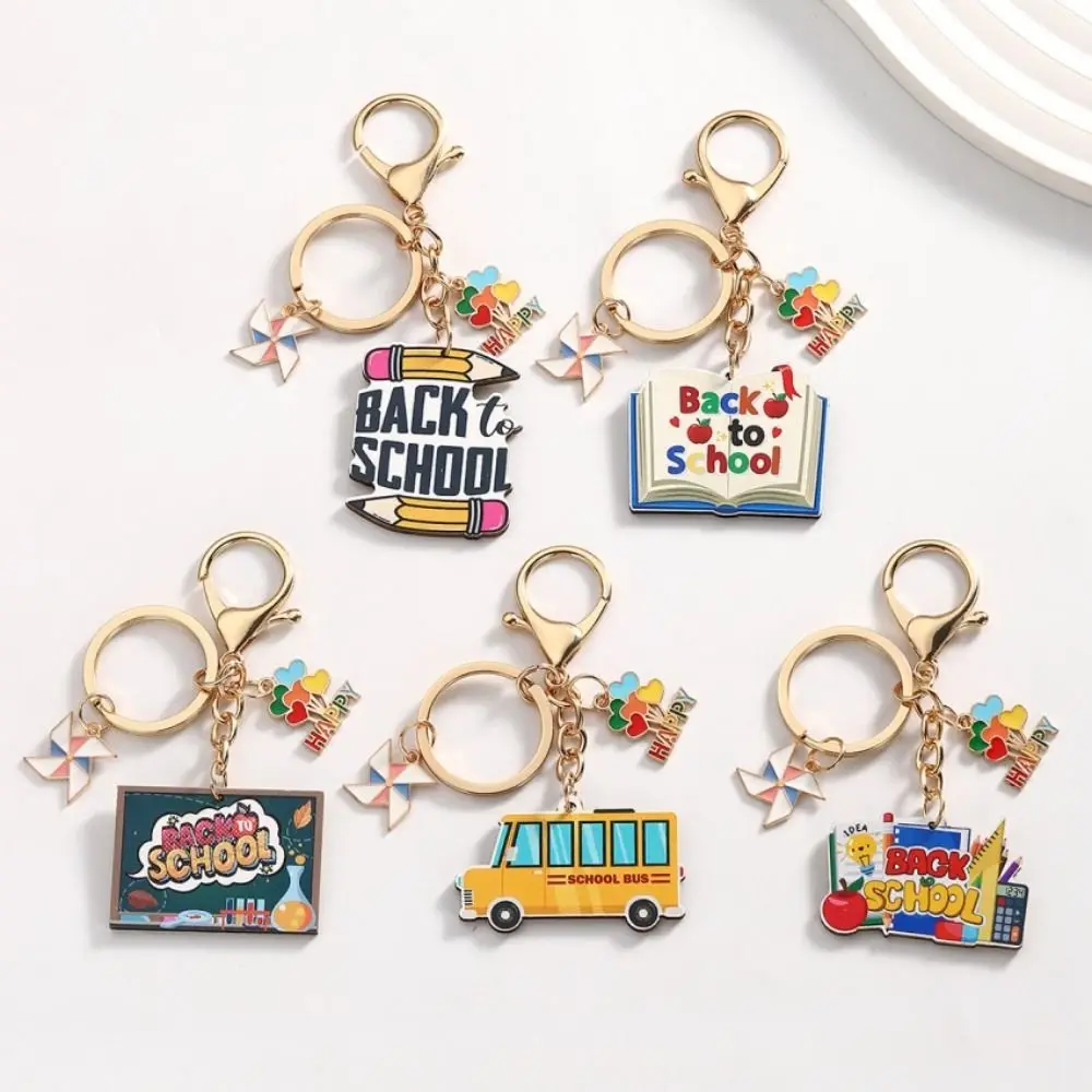 Back To School Keychain School Bus Book Blackboard Pencil Pendant Keyring  for Teachers ' Day Jewelry Gift